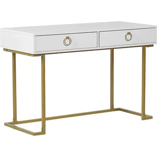 BELIANI Konsolentisch Weiß /Gold aus MDF-Platte Metalgestell Rechteckig Wohnzimmer Schlafzimmer Flur Modernes Design Glamour-Stil - Weiß, Gold