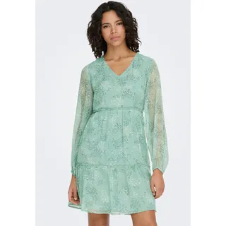 Chiffonkleid ONLY "ONLTESSA-CERA ELIZA L/S DRESS WVN CS", Damen, Gr. L, N-Gr, granite grün aop:grün love, Obermaterial: 100% Polyester, bedruckt, regular fit kurz, V-Ausschnitt, elastischer Bund, Kleider Chiffonkleid, Kunstfaser, regular fit, V-Ausschnitt