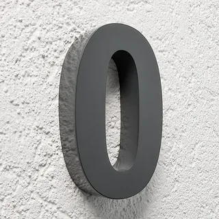 3D Hausnummer 0 Edelstahl anthrazit RAL7016 Schriftart Arial