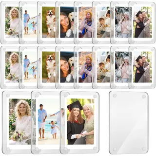 24 Stück Kühlschrankmagnet Bilderrahmen Doppelseitig Acryl Kühlschrank Magnetischer Rahmen Mini Klar Magnetischer Bilderrahmen Rahmenloser Bilderrahmen für Film Fotos Karten Stempel, 2,36 x 3,54 Zoll