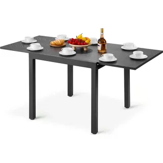 Ausziehbarer Gartentisch - Terrassen- & Balkontisch - Länge 80–160 cm - Kohlenstoffstahl & Aluminium - Wetterfest - Tragkraft 68 kg - Für Garten Terrasse Balkon - Dunkelgrau - Dunkelgrau