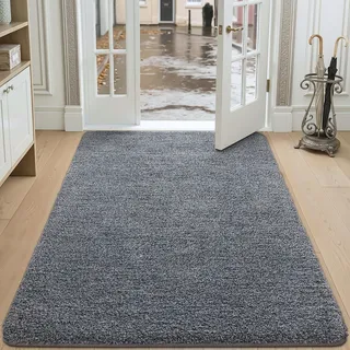 DEXI Fußmatte Innen 120 x 180 cm, rutschfeste Schmutzfangmatte, Maschinenwaschbare Fussmatte, Saugstarke Türmatte, Sauberlaufmatte, Eingangsteppich für Hund, Haustür & Flur, Grau-blau