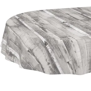 ANRO Tischdecke oval abwaschbar ohne Einfassung Holzoptik 180 x 140 cm Grau