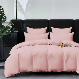 YASMENG Satin Bettwäsche 135x200 Rosa 100% Langstapelige Baumwolle Kühlend Mako Satin Bettwäsche 135 x 200 Weich Seidig Atmungsaktiv Bettbezug Set 2teilig mit Reißverschluss und 80x80 cm Kissenbezug