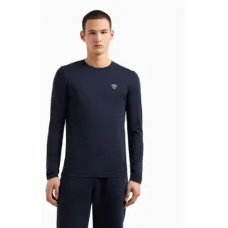 EA7 für Herren. 8NPT17_PJRGZ Geripptes T-Shirt in Marineblau (M), Lässig, Viskose, Langarm