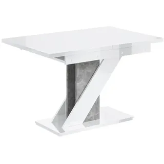 Altdecor Esstisch ausziehbar 120 -160x80x75 cm - Hochglanz Weiß/Betonoptik - Eva , Holzwerkstoff , Rechteckig,Rechteckig , Bodenplatte , 80x75x120 cm , Esszimmer, Esstische