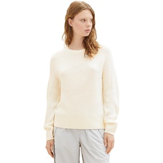 Tom Tailor Denim Damen Basic Pullover mit Rundhalsausschnitt, 10348 - Gardenia White, L