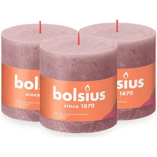 Bolsius Rustik-Stumpenkerze XXL – Altrosa – 3er Pack – lange Brenndauer von 62 Stunden – Haushaltskerze – Innendekoration – geruchlos – inklusive natürlichem veganem Wachs – ohne Palmöl – 10 x 10 cm