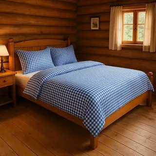 texpot Bettwäsche Garnitur 135 x 200 cm + 80 x 80 cm Landhaus 5 mm Karo blau kariert Bauern Kissenbezug Bettbezug