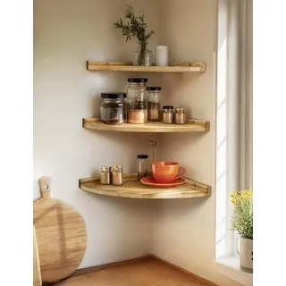 Eckregal Hängendes Wandregal Holz 30cm Schweberegal mit Gewindeloch hinten Vintage Rustikal Bücherregal Schweberegal Küche Bad Schlafzimmer Wohnzimmer - Braun