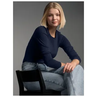 Longsleeve TRIGEMA "TRIGEMA Langarmshirt", Damen, Gr. L, blau (navy), Feinstrick, 95% Baumwolle, 5% Elastan, Basic, lang, Rundhals, Shirts Longsleeve