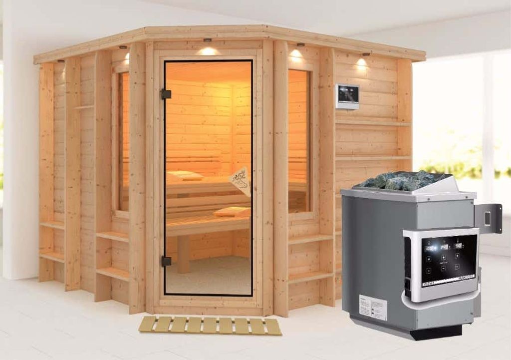 Bild von Sauna Marona 40mm Dachkranz + Ofen 9 kW Saunaofen ext. Steuerung