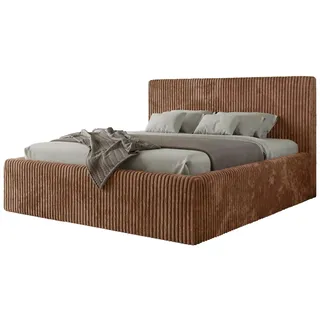 MKS Meble Polsterbett mit Bettkasten TILIANO CLASSIC Doppelbett mit Kopfteil 140x200 Lattenrost Gasfeder Orange Cord - Orange