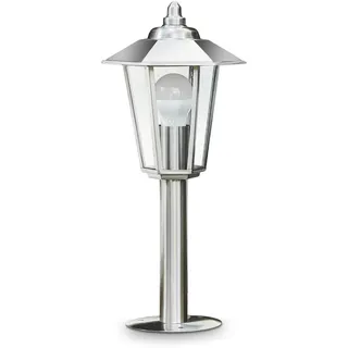 HOFSTEIN Sockelleuchte Moskau, Außenwegeleuchte aus Metall/Glas in Edelstahl gebürstet/Klar, Wegeleuchte im Antik/Retro/Vintage-Design für Garten, Außenbereich, Hof, Terrasse, 44 cm, E27, IP44