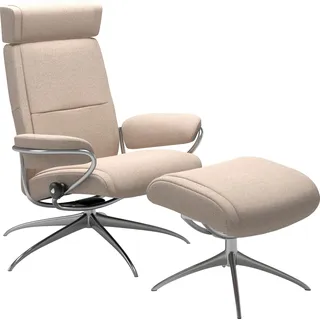 Stressless® Relaxsessel »Paris«, (Set, Relaxsessel mit Hocker), mit Hocker, Low Back mit Kopfstütze, mit Star Base, Gestell Chrom Stressless® light beige Q2 FARON