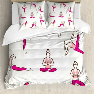 ABAKUHAUS Yoga Bettbezug, Pilates Übung Gesundheit, Milbensicher Allergiker geeignet mit Kissenbezügen, 200 cm x 200 cm - 80 x 80 cm, Coral Pink Coconut