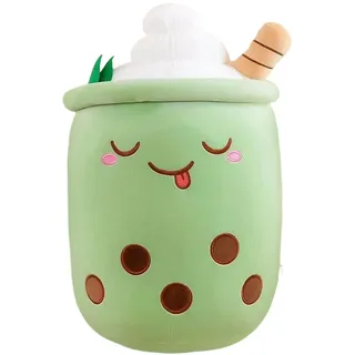 QINGZY Bubble Tea Plüschtier, 35cm Kawaii Kuschelkissen in Teetassen-Form, Weiches Boba Milchtee Deko Kissen, Süßes Umarmungskissen aus Plüsch für Sofa, Bett, Couch, Büro (Grün)