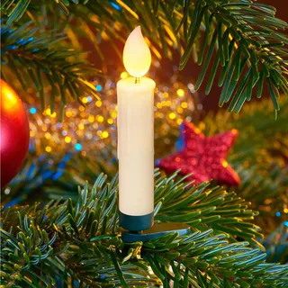 Bonetti 20 kabellose Flammeneffekt LED-Weihnachtsbaumkerzen mit 3D-Flamme in Wachsoptik mit Tropfen | flackernd | 2 farbige real Flame LED | Timer | moderne Weihnachtsbaumbeleuchtung