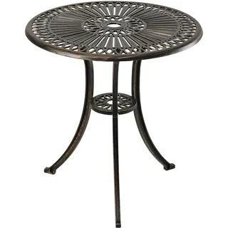 Relaxdays Gartentisch Ø 60 x 65 cm Schwarz/Bronze mit Schirmloch