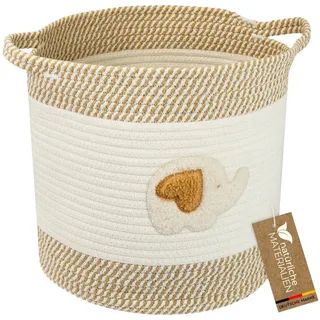 HMF Aufbewahrungskorb mit Griffen, Korb für Kinderzimmer aus Baumwolle | Elefant | 30,5 x 30,5 cm