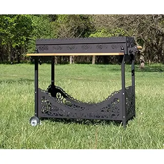Grill, Mangal, BBQ "Armada 2", Gartengrill, Grill mit 4 mm Stahl. Holzregal, Holzfach, bis zu 20 Schaschlik-Spieße, mit Räder, Picknick grill, Camping