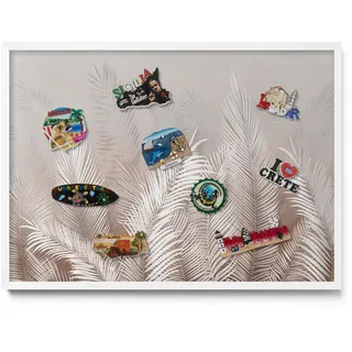 Tulup Magnettafel 70x50 cm Weißer Rahmen Natürliche Boho-Blätter , Metall , Rechteckig , 70x50x0.4 cm , Bilder & Rahmen, Pinnwände & Magnettafeln