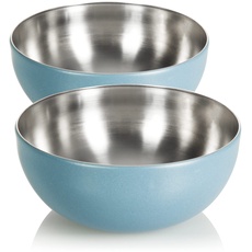 com-four® 2x Rührschüssel aus Edelstahl - multifunktionale Küchenschüssel für Snacks oder Salate - Dekoschale - Metallschüssel mit Außenbeschichtung - ca. 1,8 L (2 Stück - Ø 20cm grau/blau)