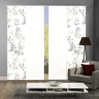 HOME WOHNIDEEN 084646 Schiebegardine ALYA, halbtransparent, Ranken-Motiv 245x60 cm, Farbe:Sand, Größe:245 x 60 cm, Anzahl:4X