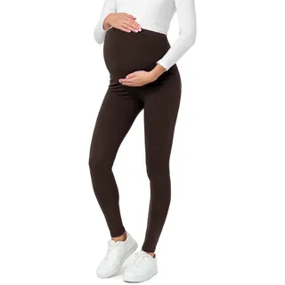 Be Mammy Lange Umstandsleggings aus Baumwolle Leggings für Schwangere Umstands Leggings Schwangerschafts Unterhosen mit Hoher Bund Weich und Elastisch BE20-230 (Braun, XXL)