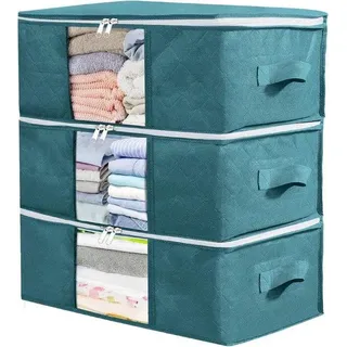 Kleiderbox, 3 Stück, Stoff, falbar, Kleidertasche mit Reißverschluss, für Decken und Kleidung, 48 x 35 x 20 cm