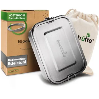 Blockhütte Premium Edelstahl Brotdose I 1200ml I für Kinder inkl Fächern und Ersatzdichtung, Die Bento Box mit Trennwand ist auslaufsicher, Brotzeitdose klein