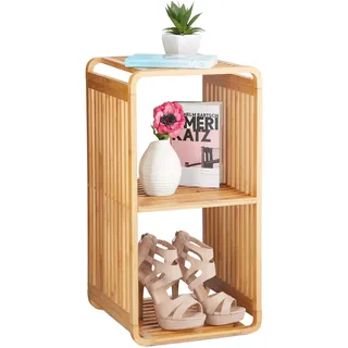 Relaxdays Regal, abgerundetes Standregal, Schmales Badregal mit 3 Ablagen, quadratisch, HBT: 64, 7x33x33 cm, Natur