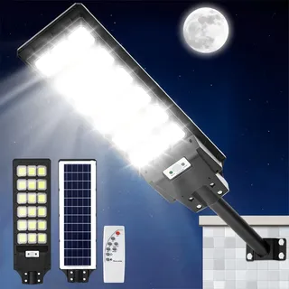 Viugreum 600W Solar Wegeleuchte mit Bewegungsmelder, 6500K LED Solar Straßenlaterne mit Fernbedienung IP65 Wasserdicht Straßenlampe Aussen Straßenleuchte für Straßen, Innenhöfe, Gärten geeignet