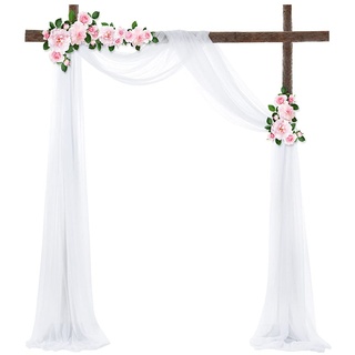 Tüll Fotovorhang Hintergrund Vorhäng,Hochzeitsbogen Deko Tüllstoff Hochzeit Bogenvorhäng Freihandbogen Querbehang Deko Gardinen Vorhang für Babyparty Party Hochzeit Torbogen Zeremonie,70*550cm Weiß