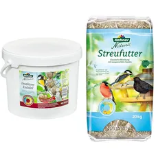 Dehner Natura Wildvogelfutter, Streufutter, 20 kg & Natura Wildvogelfutter, Insekten-Knödel, ohne Netz, 100 Stück (10 kg)