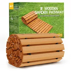 RELIANCER Holz-Gartenweg, Outdoor-Roll-Outdoor, gerader Gehweg, Terrasse, Weg, dekorativer Garten, Boardwalk, Gehwege, wetterbeständig, aufrollbar, Strand, Holz, Straßenboden, Party, Wege (2.4 m)