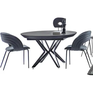 Esszimmer Set 7tlg Esstisch Designer 6x Stühle Essgruppe Grau Rund Küchentisch - Grau
