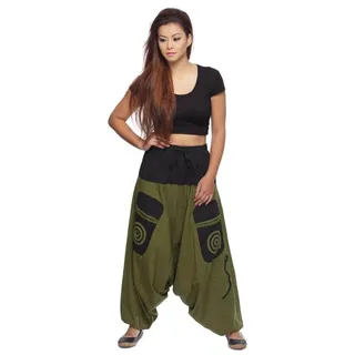 Haremshose Pumphose Aladinhose Pluderhose Yoga Goa Sarouel Baggy Aladin Freizeithose Simandra Damen : grün/schwarz L/XL Farbe: Grün-Schwarz Größe: L/XL - Schwarz