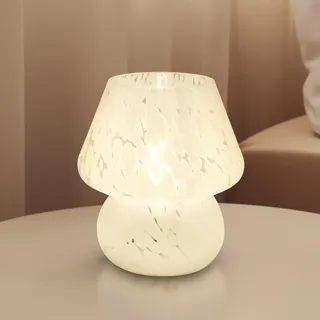 Dawnwake Pilz Nachttischlampe Tischlampe, Led Dimmbar Tischleuchte Deko Wohnzimmer, Schlafzimmer Tischlampen, Mushroom Bedside Table Lamp, Keramikbasis Glas Klein Nachtlampe (Weiß-B)