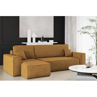 kaiser möbel Ecksofa mit schlaffunktion und bettkasten, Eckcouch BEST stoff Poso Dicker Cord Senffarbe Links - Gelb