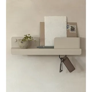 Kazai. Schlüsselbrett 'Holmsen' | Minimalistisches Schlüsselhaken-Design aus Berlin | Moderner Schlüsselhalter mit Ablage aus Metall | Schlüsselboard als Flur Möbel für die Wand | Taupe-Sand