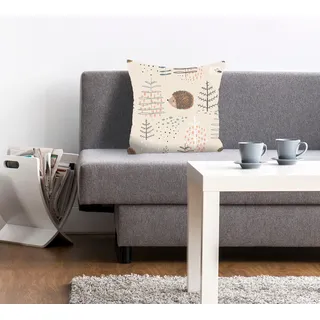 Dekokissen QUEENCE "Hayo", braun (braun, bedruckt), B:40cm L:40cm, Polyester, Dekokissen_Sitzkissen_Kissenhüllen, Dekokissen, mit süßen Igeln