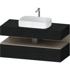 Duravit Qatego Konsolenwaschtischunterbau, 1 Auszug, 1 Schubkasten, Ausschnitt mittig, 1200x550x600mm, Nische Eiche Terra, QA4732035, Farbe: Eiche Schwarz/mit Nischenbeleuchtung