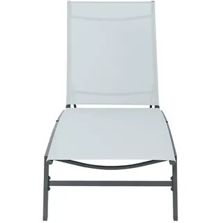 Sonnenliege , Anthrazit, Weiß , Metall , 195x90x63 cm , Räder am Kopfende, wetterbeständig, Rückenlehne verstellbar , Gartenmöbel, Gartenliegen, Sonnenliegen