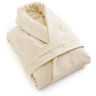 Pure Cotton - Bademantel mit Schalkragen 100% Baumwollsamt - Frottee Bademantel für Damen & Herren - OEKO-TEX Standard 100 - Waschbar bei 40°C - M/L - Vanille