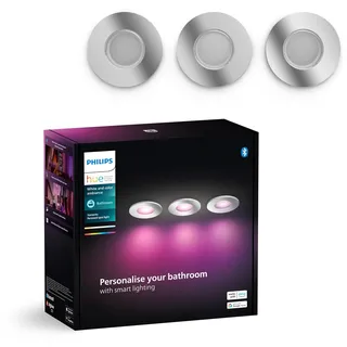 Philips Hue White & Color Ambiance Xamento Einbauspots 3-er Pack, dimmbare Badezimmerlampen für das Hue Lichtsystem mit 16 Mio. Farben, smarte Lichtsteuerung über Sprache und App, silber