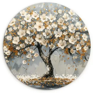 MuchoWow Wandbild Baum - Gold - Blumen - Abstrakt - Kunst Deko Groß 150x150 cm , Goldfarben , Kunststoff , Rund , 150x150 cm , einfache und schnelle Anbringung , Bilder & Rahmen, Bilder, Sonstige Wandbilder