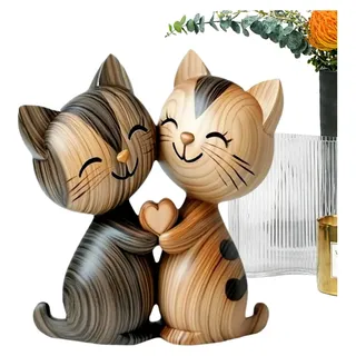 Katzenpaar-Figur – 10,2 cm Holz-Tischdekoration, 2D-Dekoration für Schreibtisch, Paar, Katzenschild, dekoratives Tierschild für Tierliebhaber, Eingangsbereich, Bücherregal, Kabine, Schrank
