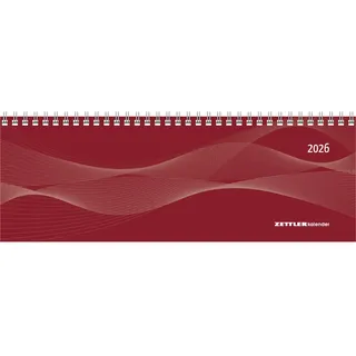 Zettler Tisch-Querkalender Profi rot 2026 - Büro-Planer 29,7x10,5 cm - Tisch-Kalender - 1 Woche 2 Seiten - Ringbindung - Zettler