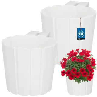 KOTARBAU® Blumenkasten für Balkon ⌀ 15 cm, Balkonkasten mit Halterung, Weiß | Blumenkasten für Balkongeländer, Balkon Pflanzkasten rund, 13 cm hoch, Balkon Deko, Balkonkästen aus Kunststoff, 2er Set